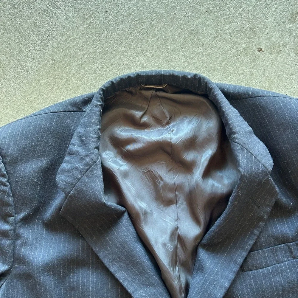 Christian Dior Blazer Jacket Mens‎ XXL Navy Blue Striped Virgin Wool Long Sleeve